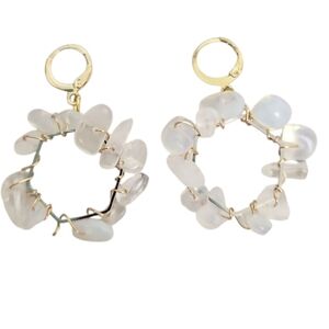 18K Gold Plated Faux Opal Chip Hexogon Hoop Earring